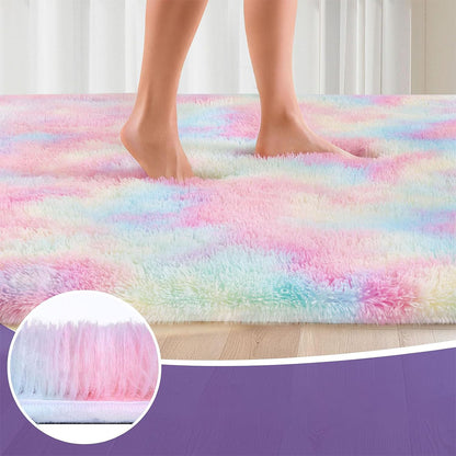 Tie Dye Plush Rug for Bedroom Living Room Dorm-Mixed Color