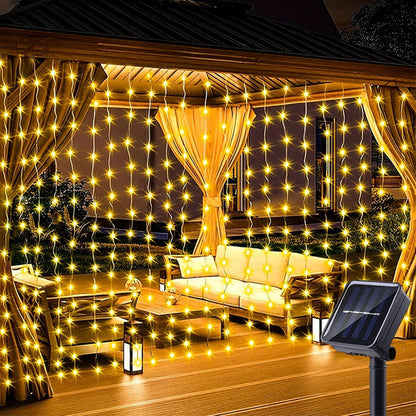 Solar Fairy Curtain Lights ¨C Christmas Hanging String Lights for Window Backdrop Warm White