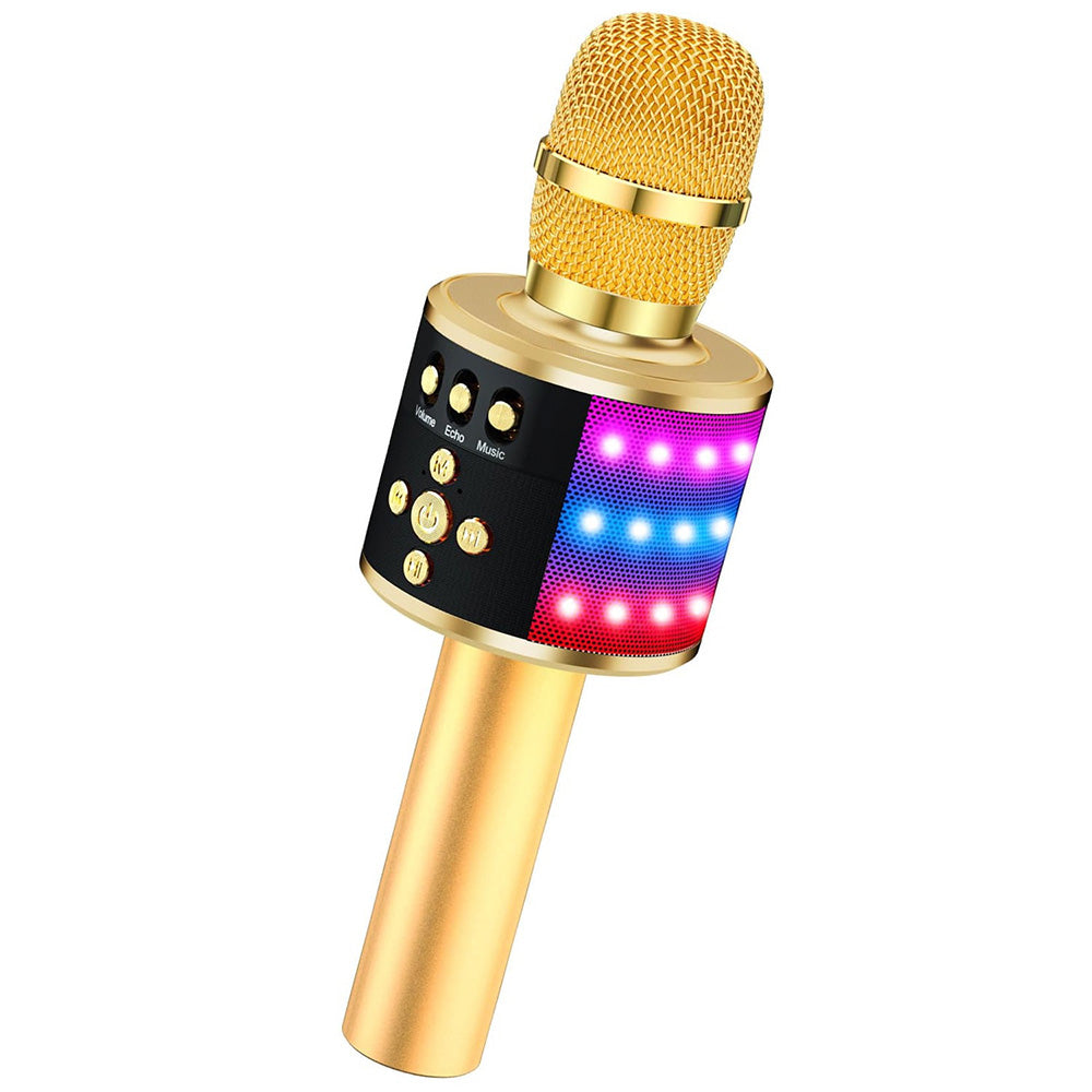 Wireless Bluetooth Karaoke Microphone with LED Lights Home Party Singing Mic Gold