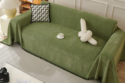 Herringbone Tassel Sofa Throw Cover Large Blanket - Green