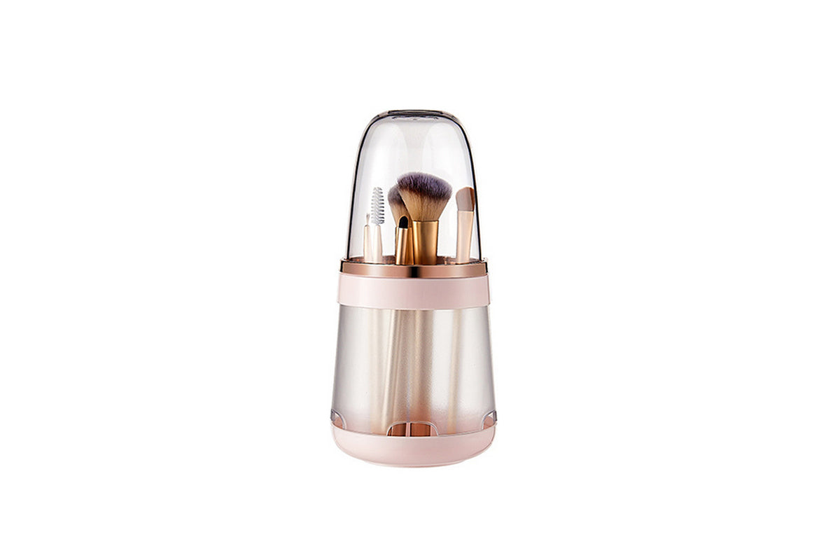 2-in-1 Dust Proof Makeup Brush Storage Bucket Container For Vanity Desktop Bathroom-Pink