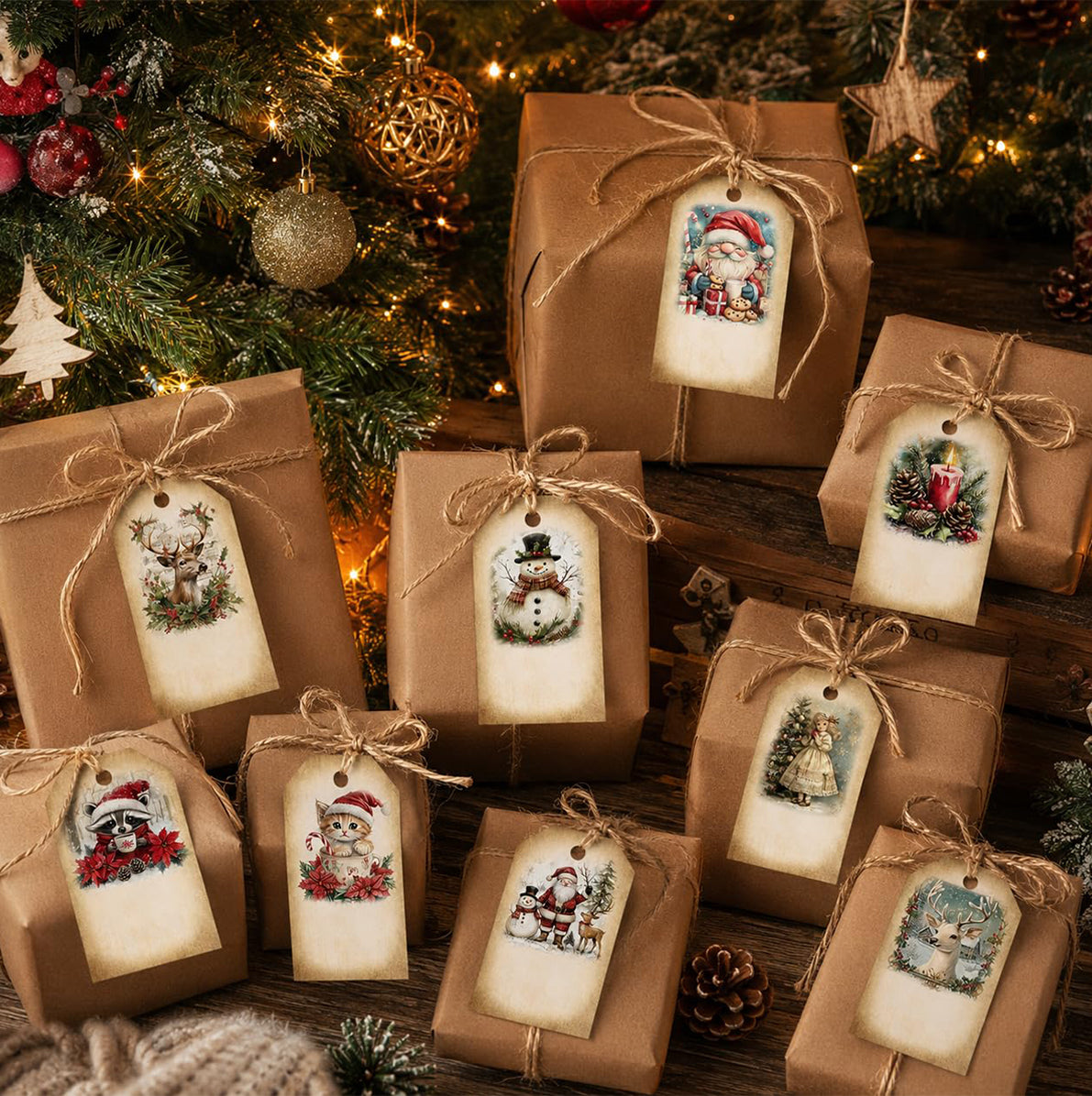 40 Pack Engineered Wood Christmas Gift Tags with Hanging String
