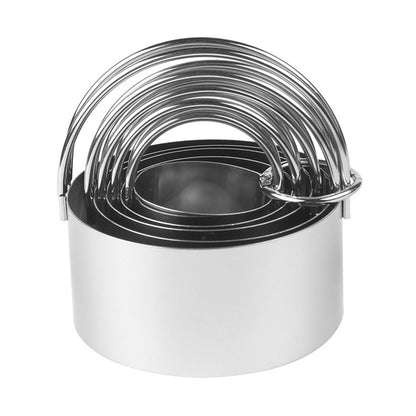 5 Pieces Stainless Steel Round Cookie Cutters with Handle Cake Baking Dough Tools