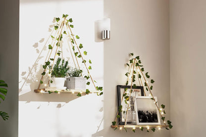 2Pcs Artificial Ivy LED Strip Wall Hanging Shelves Macrame Shelf For Bedroom