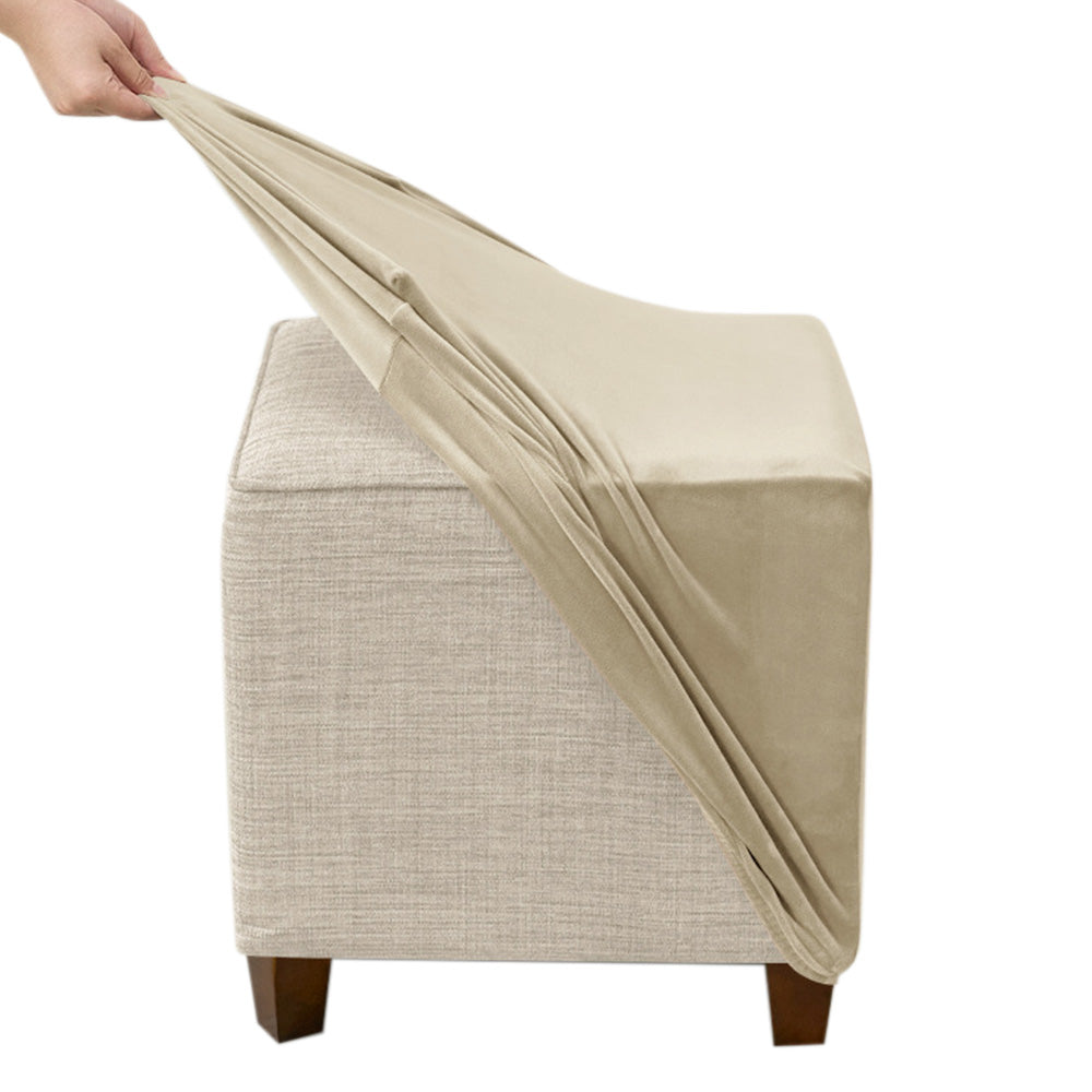 High Stretch Silver Fox Velvet Square Footstool Cover Machine Washable - Beige
