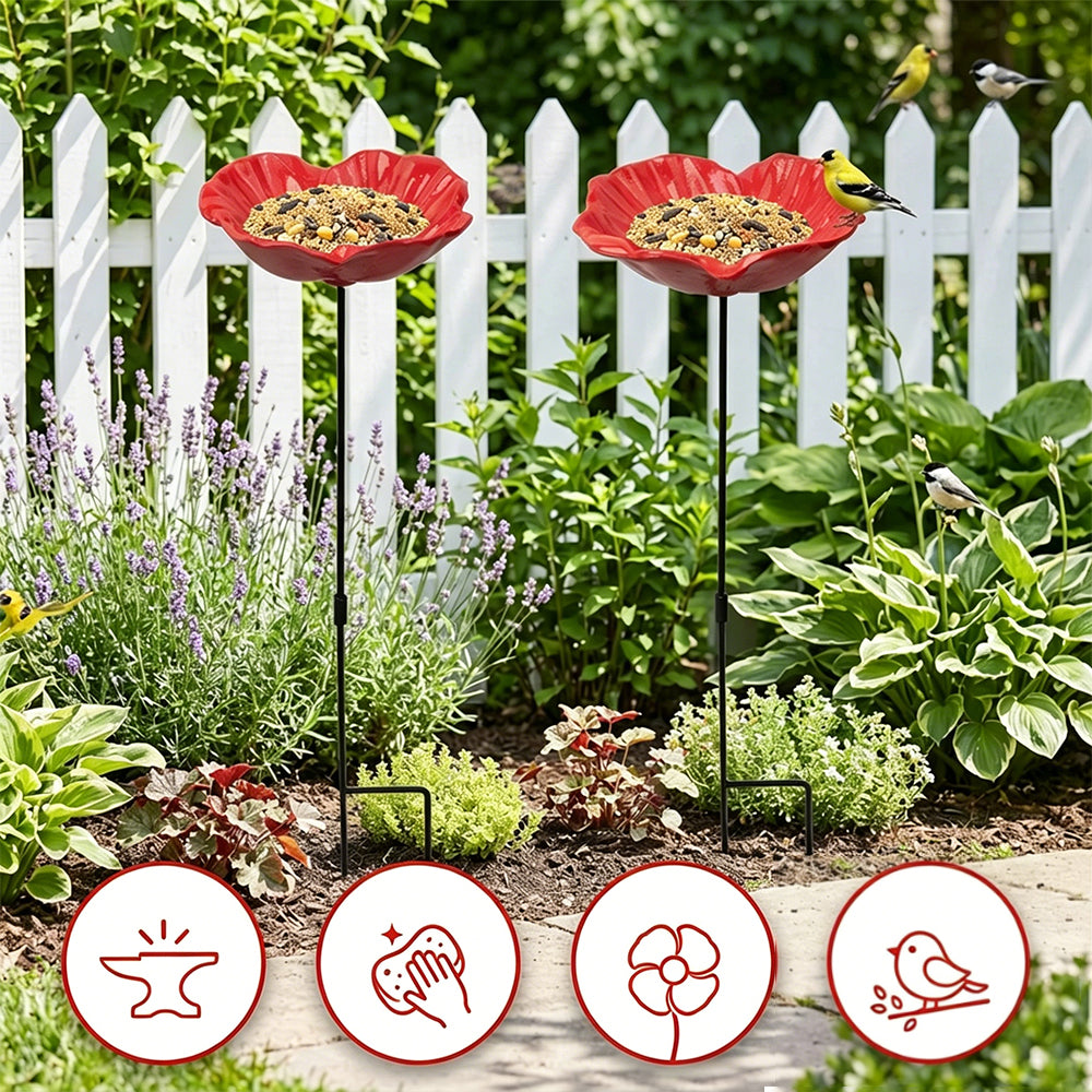 Metal Flower Bird Bath Stake 31 Inch Outdoor Bird Feeder Tray for Garden