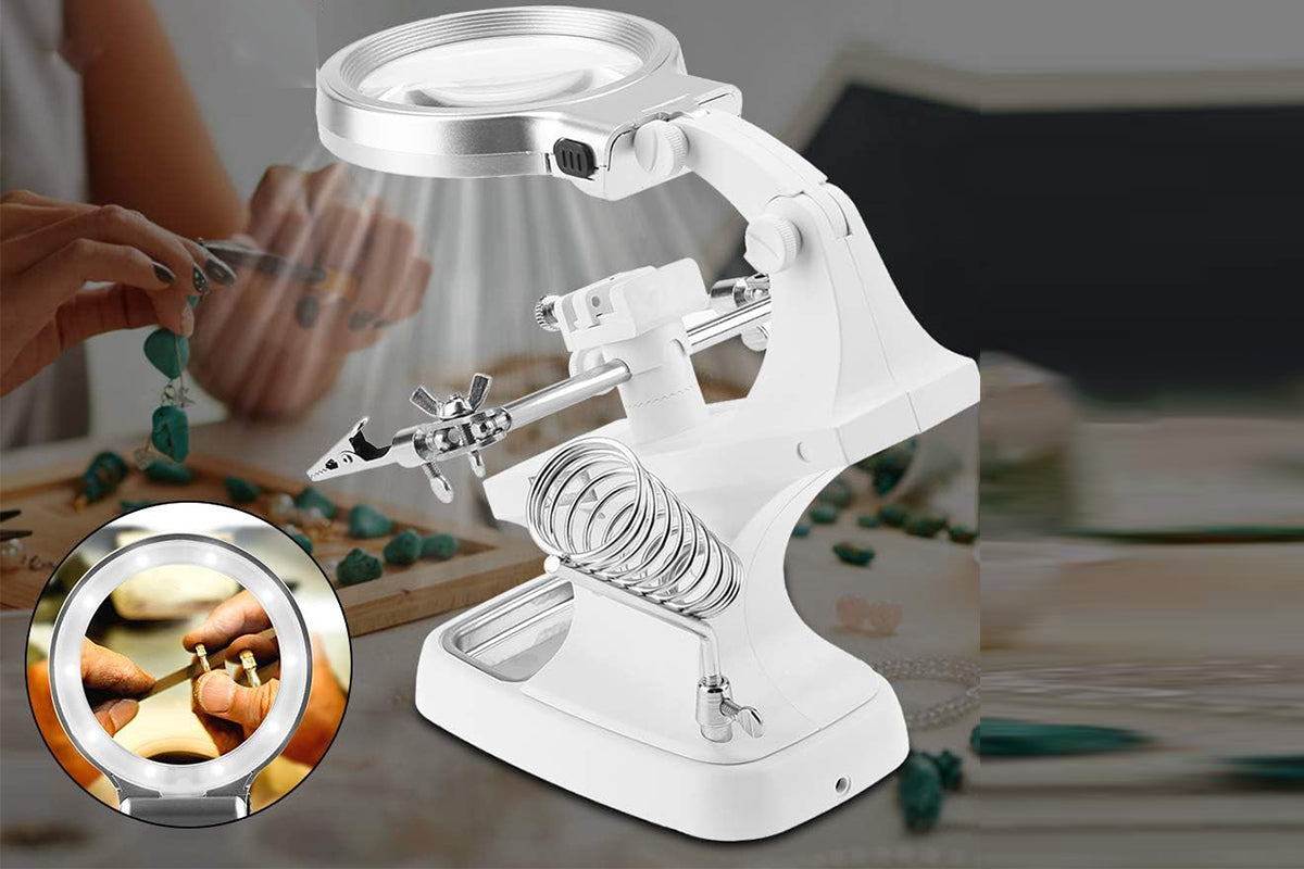 LED Lighted Magnifying Glass with Stand 3X 4.5X Helping Hand Tool for Reading Close
