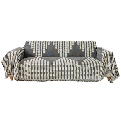 Reversible Sofa Couch Cover Boho Chenille Blanket Black