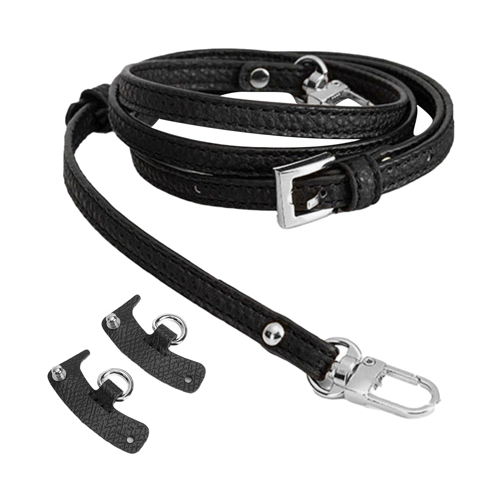 PU Leather Shoulder Strap for Crossbody Bags Genuine Leather Hang Buckle for Longchamp Mini Bag Black