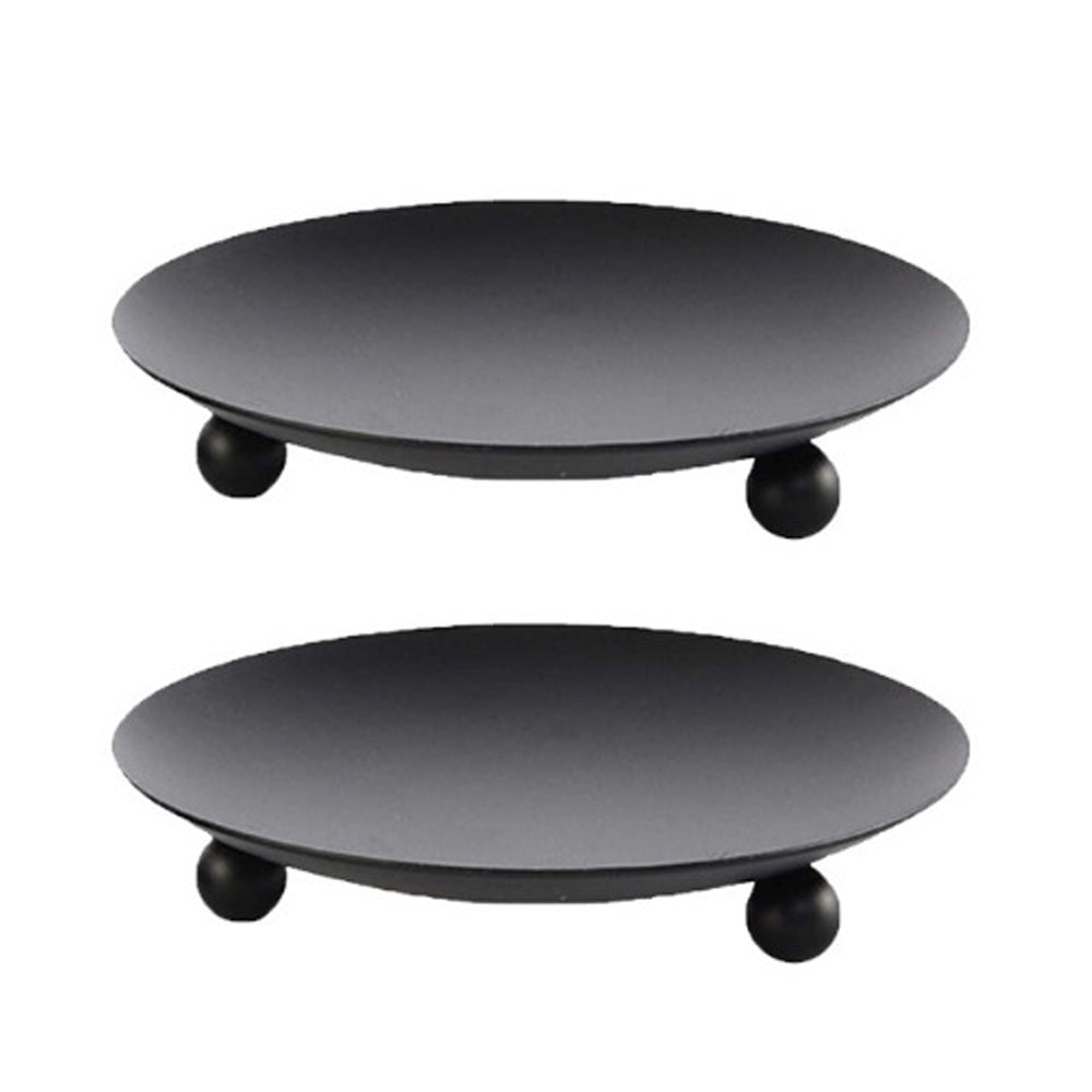 2Pcs Black Iron Plate Candle Holder Decorative Iron Pillar Candle Plate Candle Stand