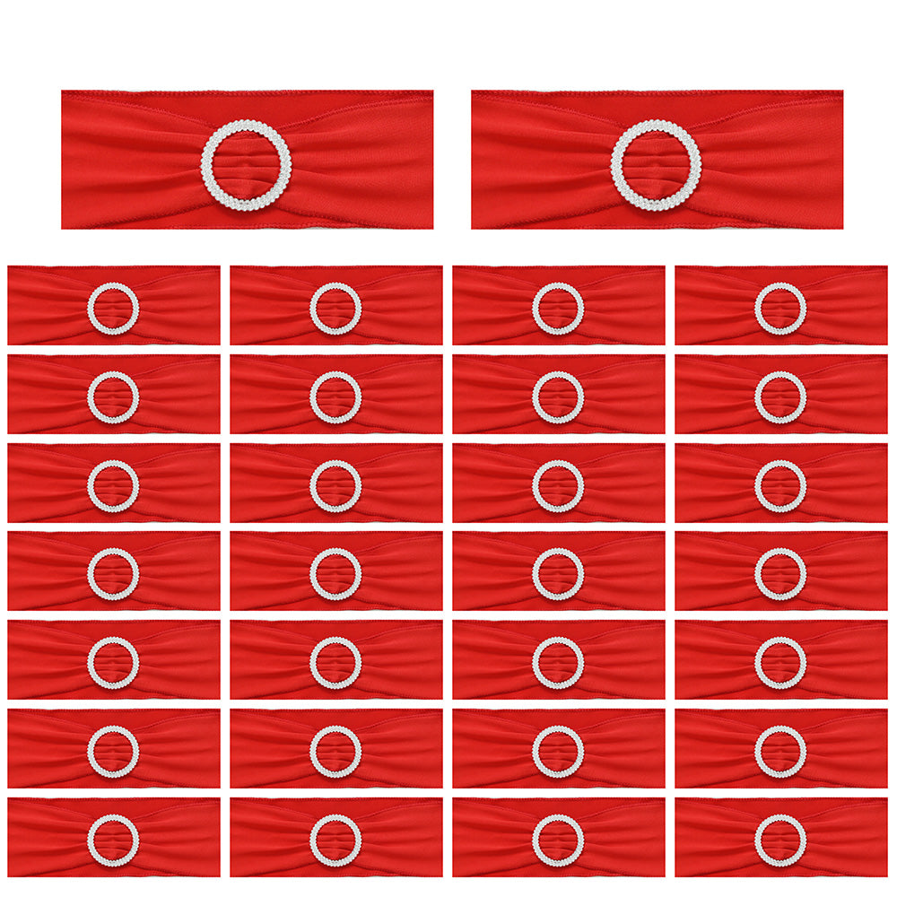 30 Pieces Elastic Chair Sashes Bows with Buckle Spandex Chair Bands - Red