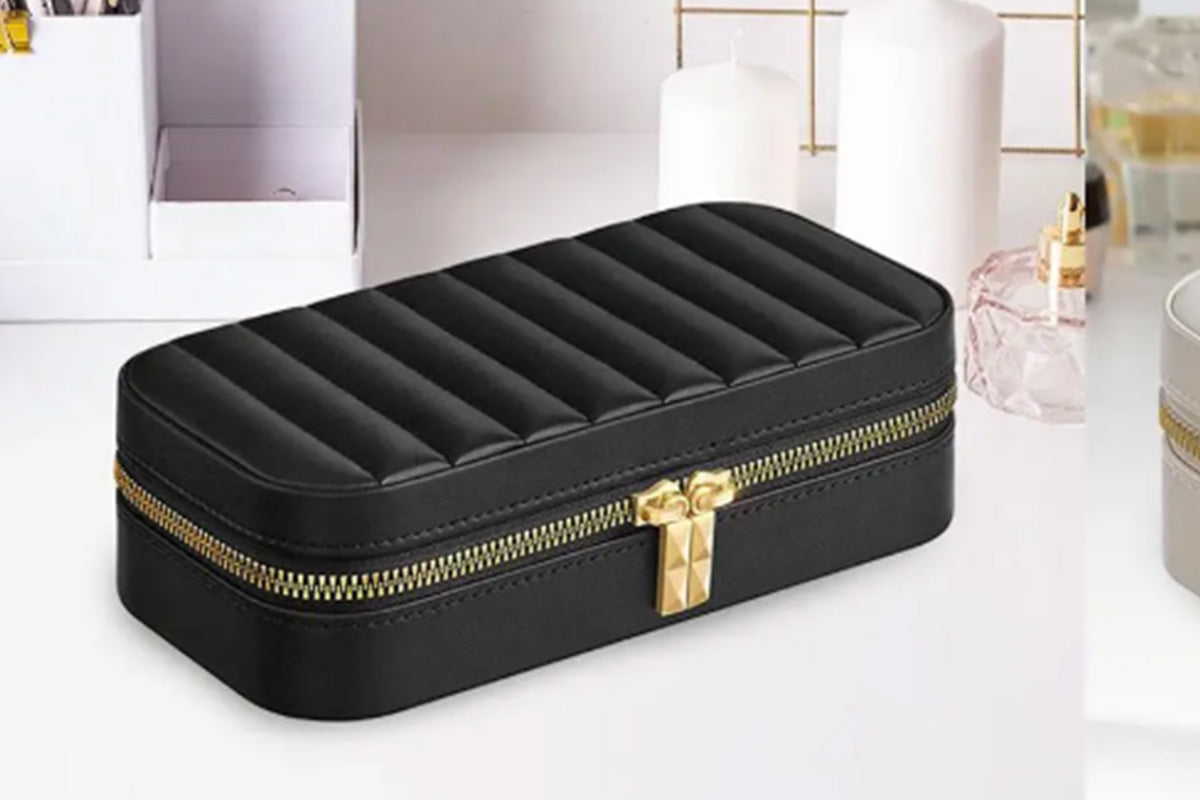Travel Jewelry Case Jewelry Box Organizer With Mirror Display Case Storage-Black