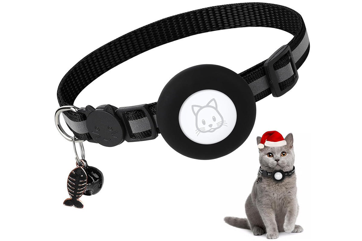 Adjustable Cat Collar Compatible with Apple Airtag - Black