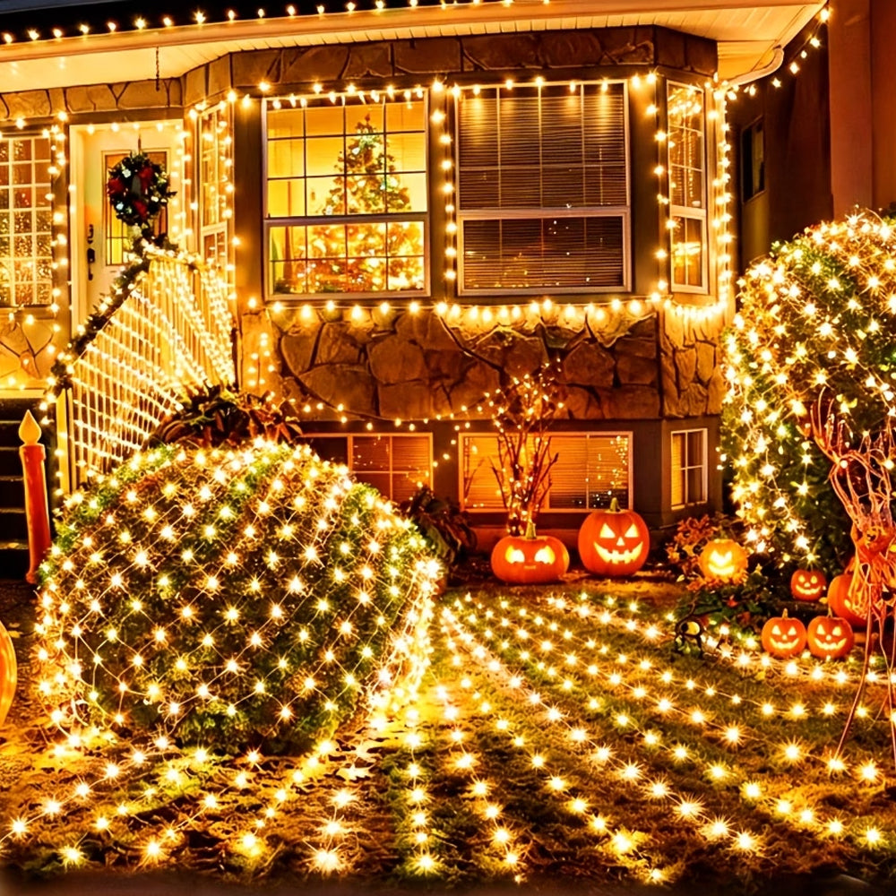 Solar Outdoor Mesh Lights Bush Lights 8 Modes Christmas Net Light - Warm White