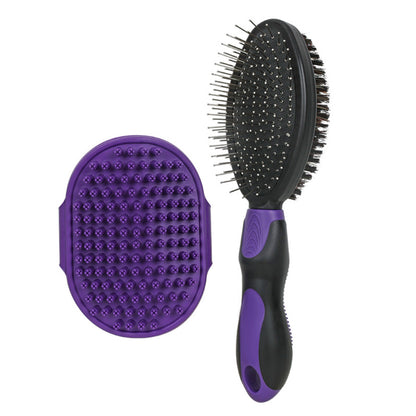 2 Pack Pet Grooming Brush Set Deshedding Double Sided Comb Massage Brush for Cats Dogs Horses-Purple