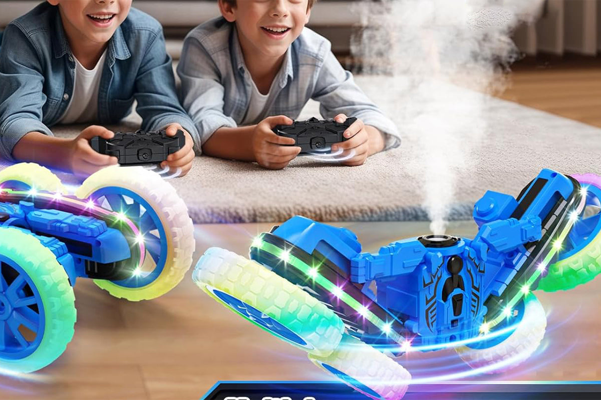 Remote Control Car 360 Degree Rotating RC Cars with Cool Spray 2.4Ghz Double Sided RC Stunt Car with Cool Lights-Blue