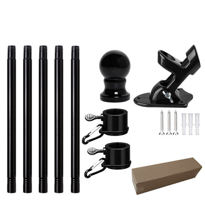 Flag Pole Kit with Rotating Flag Pole Rings and Two-Position Bracket-Black