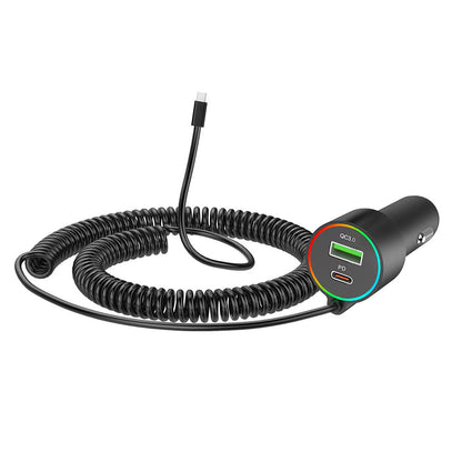 3-in-1 Car Charger ¨C Retractable Coiled Cable with USB and Type-C Fast Charging