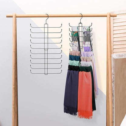 10 Layer Folding Scarf Hanger Organizer for Closet Space Saving-Black
