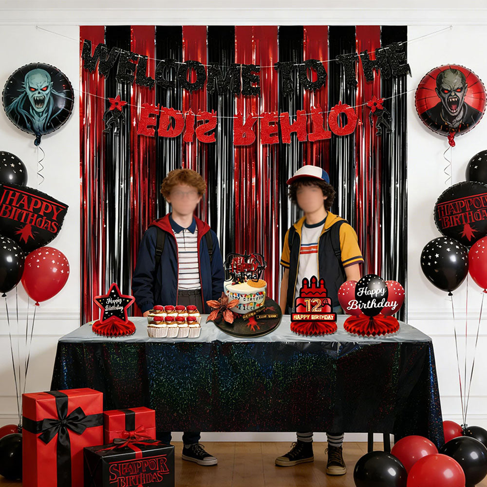2 Pack 2m Black Red Halloween Tinsel Fringe Backdrop Curtains
