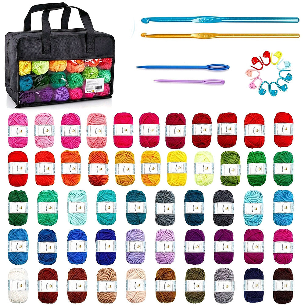 41 Piece Crochet Yarn Set with Hooks Sewing Needles Stitch Markers Storage Bag