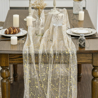 300x72 Gold Glitter Tulle Table Runner Wedding Decor
