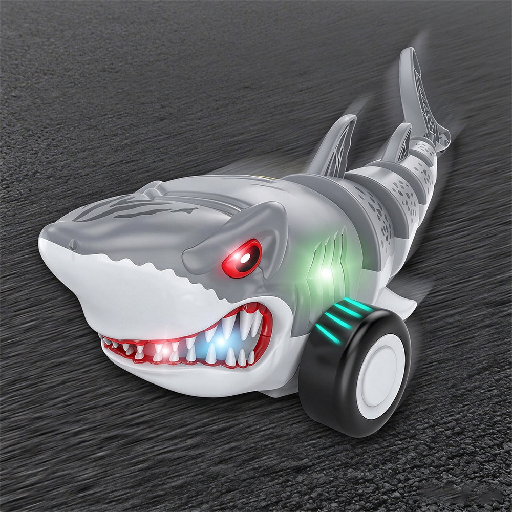 Shark Shaped Off Road RC Car with Colorful Lights and 360 Degree Spin - Grey