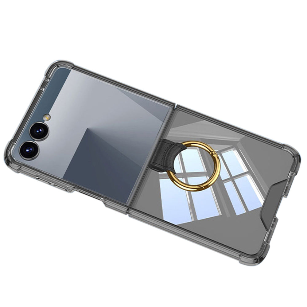 Transparent Case with Ring Holder Tempered Glass Protector for Samsung Galaxy Z Flip8 Black