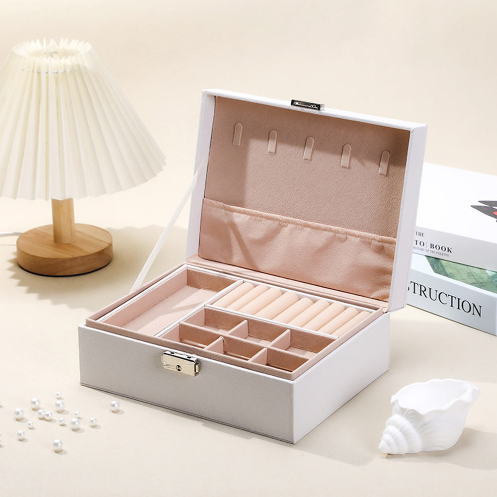 Jewellery Organiser Case Box Holder Storage Earring Ring Display with Lock and Key-White