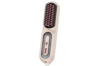 2-in-1 Ionic Hair Straightener Brush with Anti-Scald Ceramic Straightening Brush -Sakura Pink