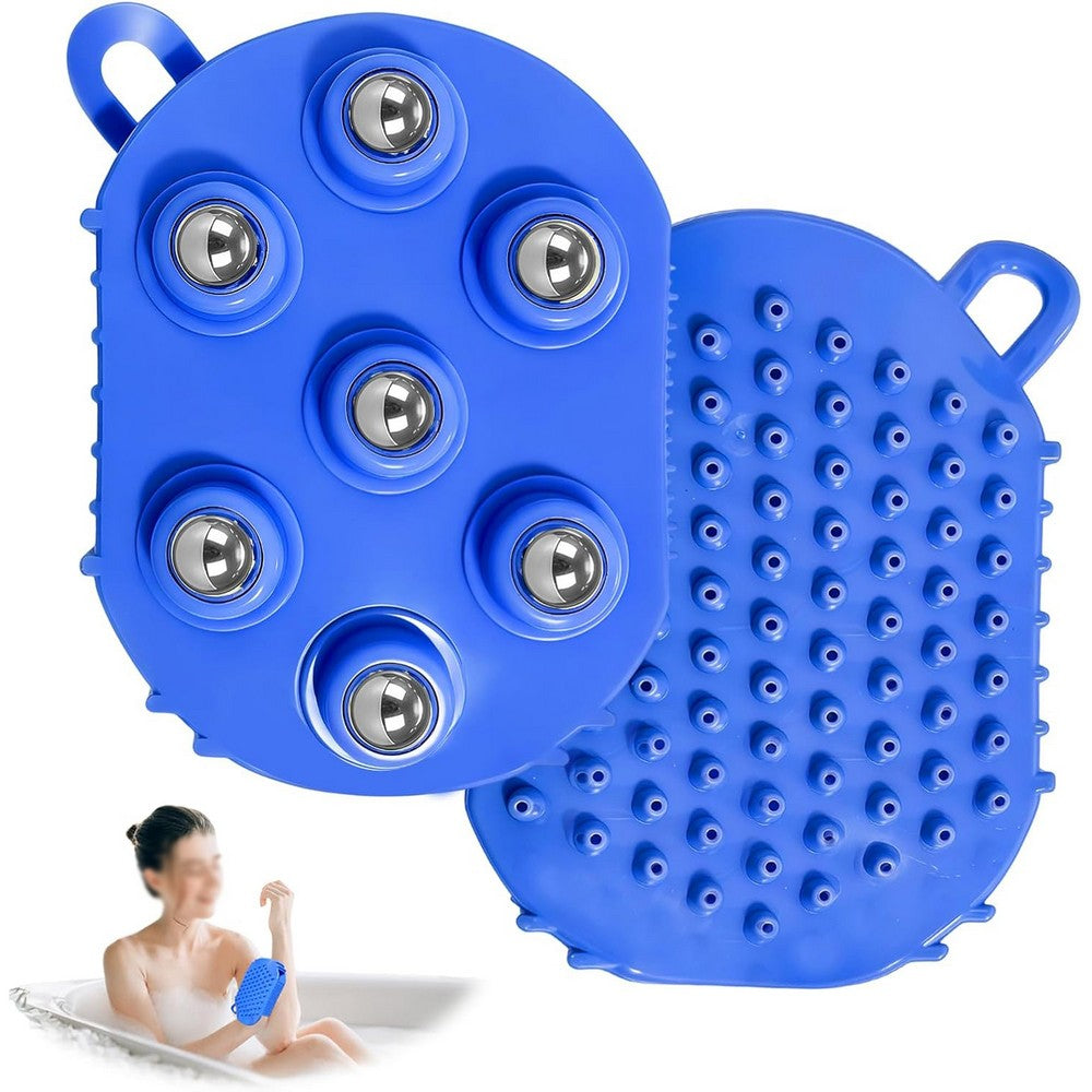 2Pcs Roller Ball Massager Glove Lymphatic Massage Fascia Muscle Release for Back-Blue