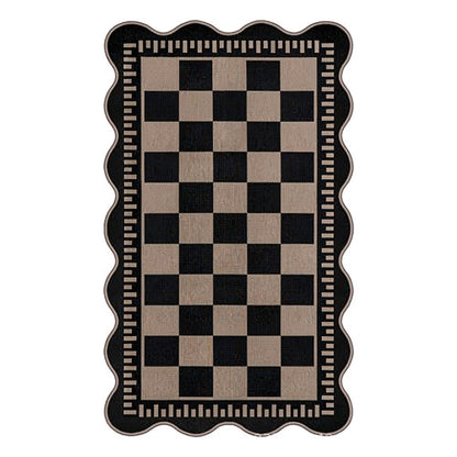 Polyester Floor Mat with Scalloped Edge Checkered Doormat for Entryway 60x160cm