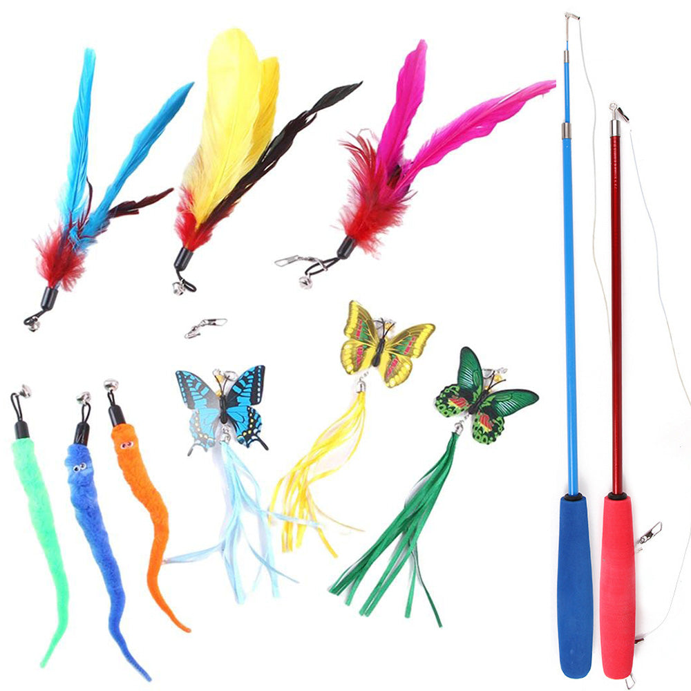 Interactive Cat Toy Set with Telescopic Wand and Feather Replacements Style 1
