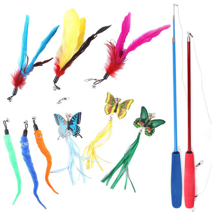 Interactive Cat Toy Set with Telescopic Wand and Feather Replacements Style 1