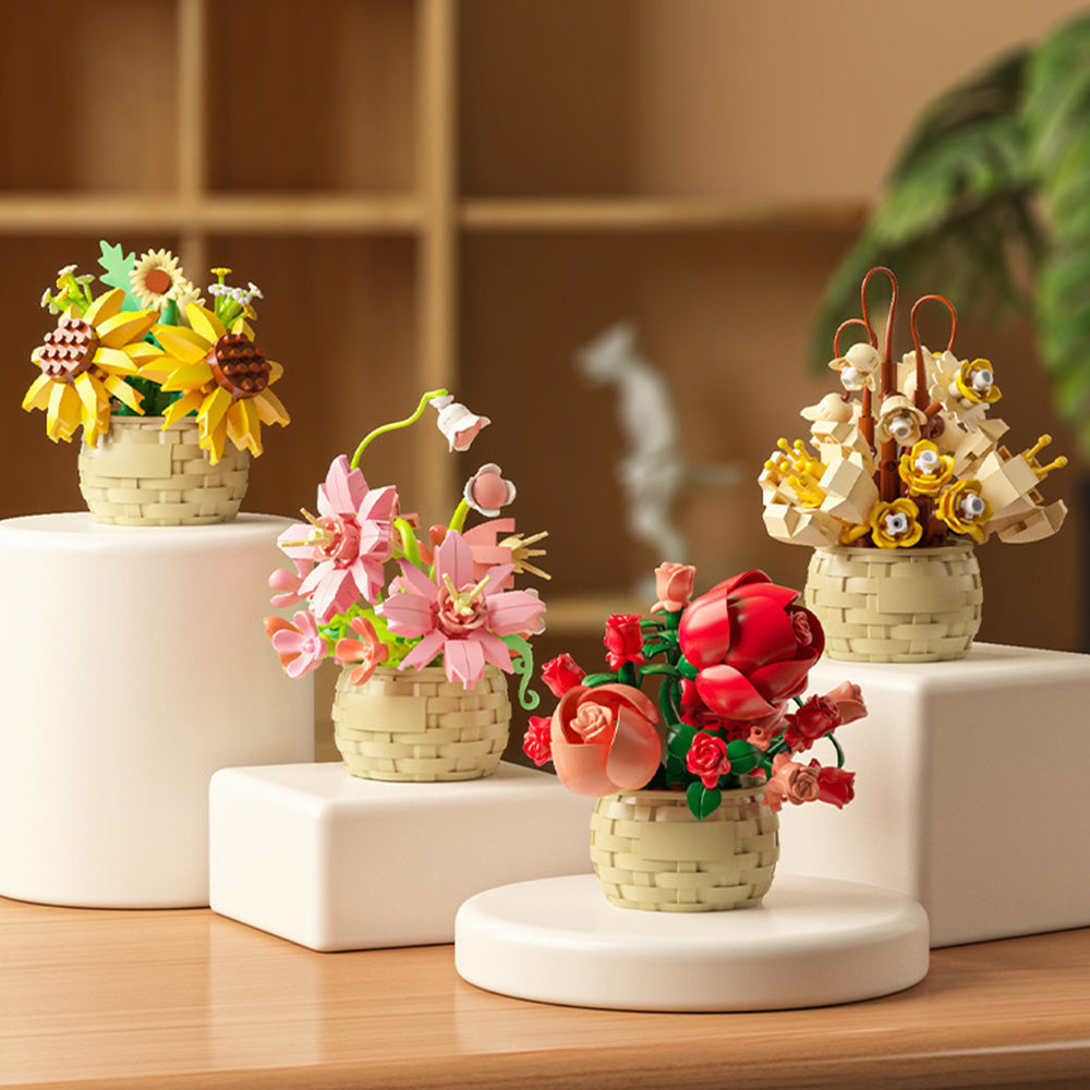 8PCS Flower Building Block Set Mini Potted Plants & Succulent Toys for Kids