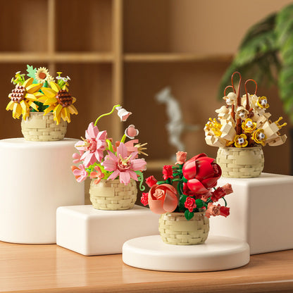 8PCS Flower Building Block Set Mini Potted Plants & Succulent Toys for Kids