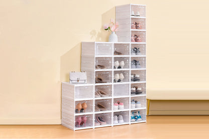 2Pcs 3 Tiers Foldable Stackable Shoe Organizer with Clear Door Plastic Shoe Rack