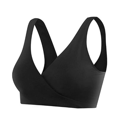 Wireless Cross Front Lounge Bra with Removable Pads - Black
