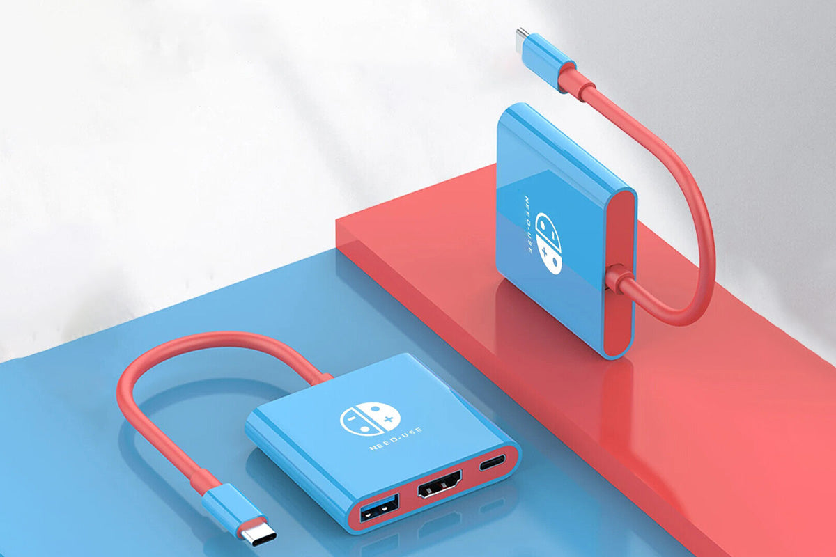 3-in-1 Dock for Nintendo Switch OLED TV Docking Station - Blue and Red