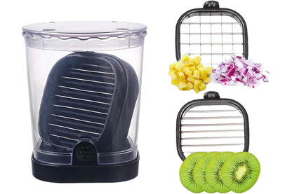 2-in-1 Kitchen Fruit Slicer Cup with Removable Blade and Push Plate for Strawberry Banana -Black