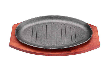 Iron Steak Plate Sizzling Serving Platter With Wooden Base Set