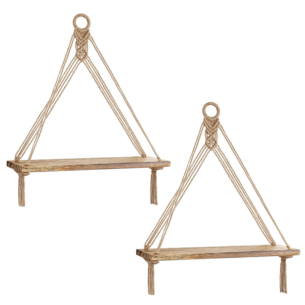 2 Pieces Bohemian Macrame Rope Wall Display Shelf with Tassels