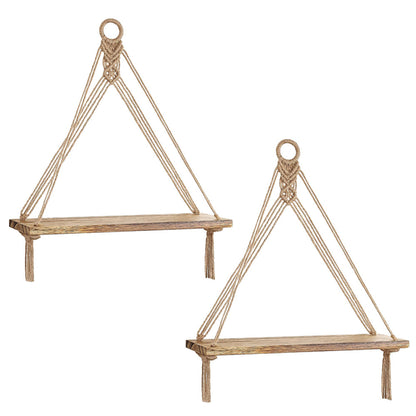 2 Pieces Bohemian Macrame Rope Wall Display Shelf with Tassels
