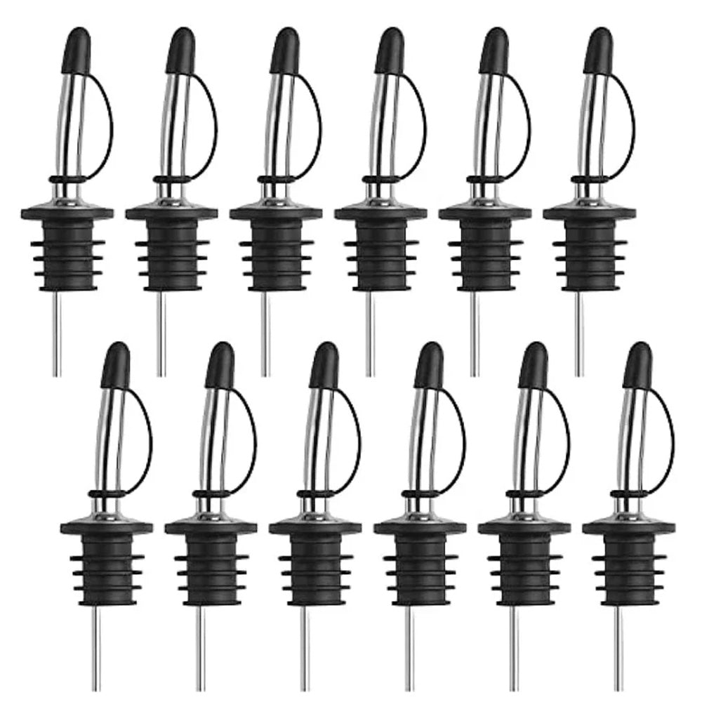 12Pcs Stainless Steel Non Drip Wine Pourers with Dust Caps-Silver