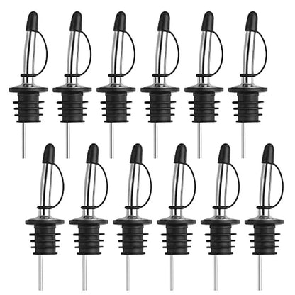 12Pcs Stainless Steel Non Drip Wine Pourers with Dust Caps-Silver