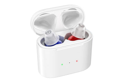 Rechargeable Digital Hearing Aids In-Ear Invisible Sound Voice Amplifier-Red and Blue