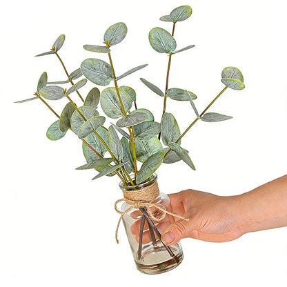 Realistic Artificial Eucalyptus Plant 3-Branch Faux Water Decorative Leaves-green