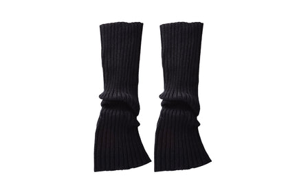 Ribbed Knit Leg Warmers Crochet Long Boot Socks - Black