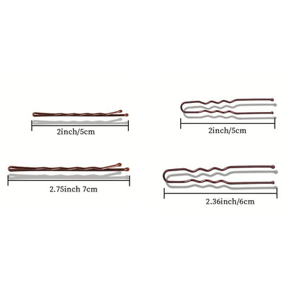Hair Pins Set with Storage Box Bobby Pins & U Shaped Hair Clips Kit for Bun Updo Styling-Coffee