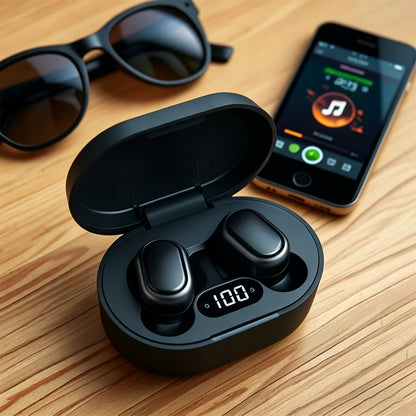 Bluetooth 5.1 Wireless Earbuds with LED Display IPX4 Waterproof Headphones-Black